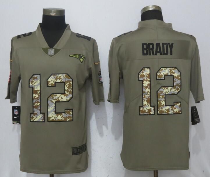 Men New England Patriots #12 Brady Olive Camo Carson 2017 Salute to Service Nike Limited NFL Jerseys